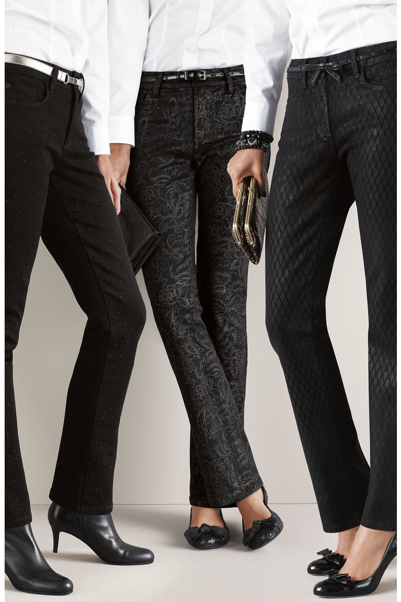 'Sheri - Metallic Gilded Lily' Twill Skinny Jeans, Alternate, color, BLACK
