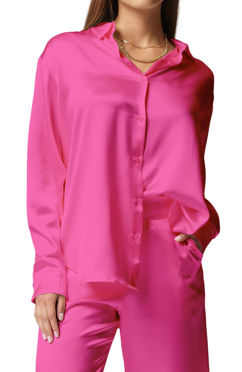 LITA by Ciara Soiree Stretch Charmeuse Silk Button-Up Shirt, Main, color,