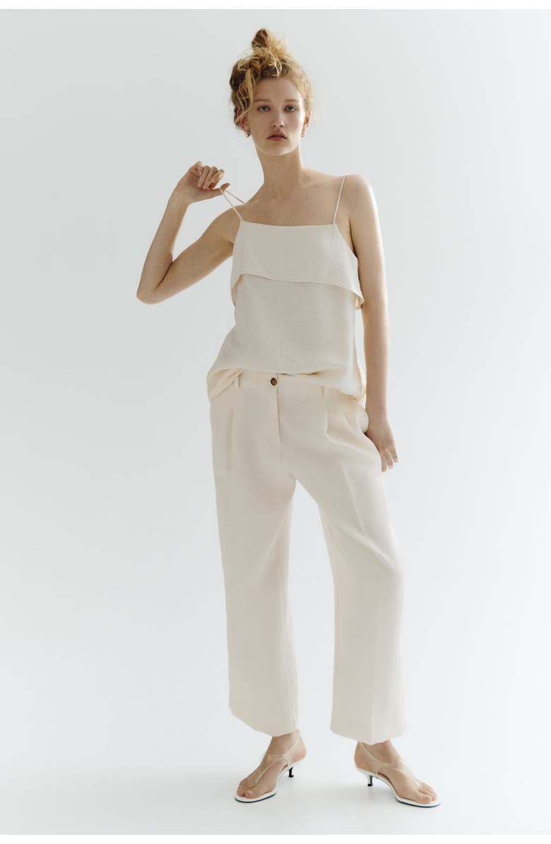H&M Ankle-length Twill Trousers, Alternate, color, Cream