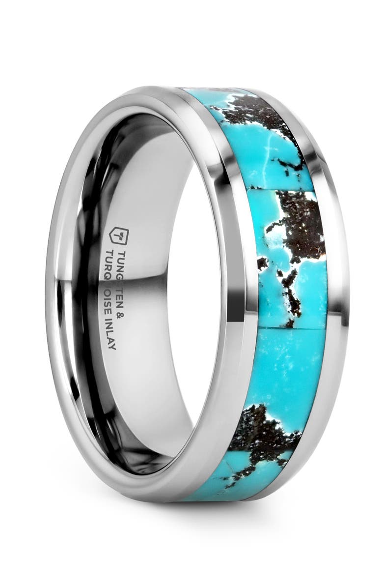 Larson Jewelers Turkis Spider Web Inlay Tungsten Carbide Ring, Main, color, Turquoise Inlay