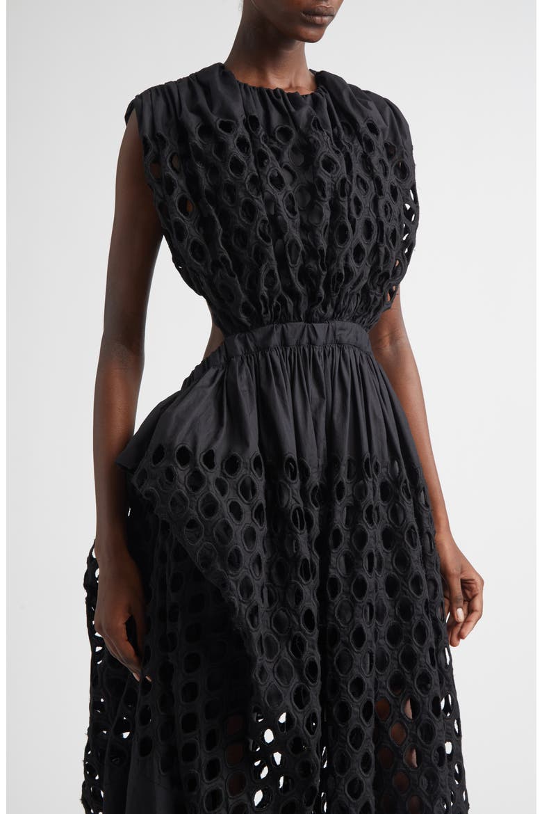 Peplos Cotton Eyelet Dress, Alternate, color, BLACK