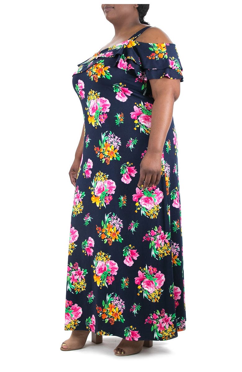 Nina Leonard Short Sleeve Cold Shoulder Maxi Dress, Main, color,