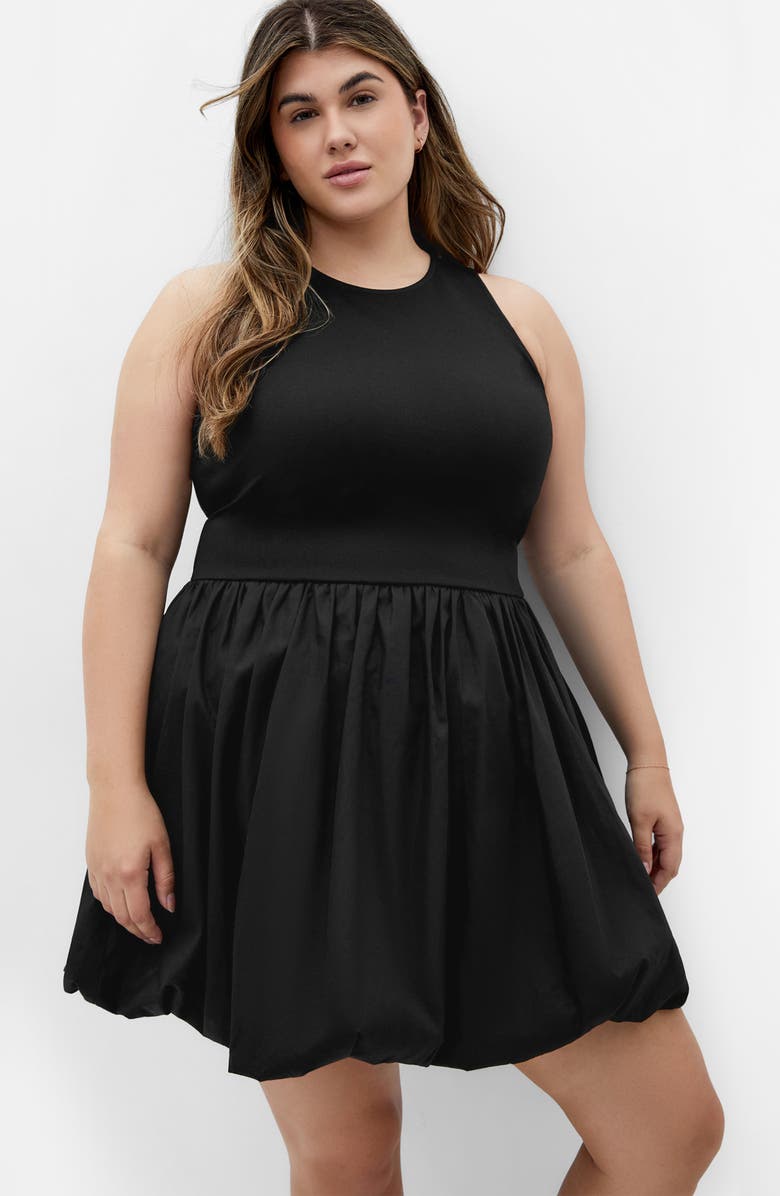 City Chic Darcey Mixed Media Bubble Minidress, Alternate, color, Black