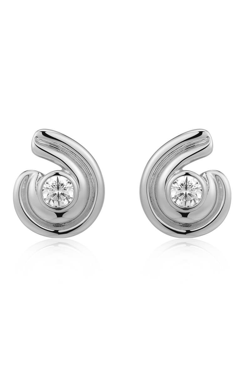 Wave Bezel Cubic Zirconia Twisted Stud Earrings, Main, color, SILVER