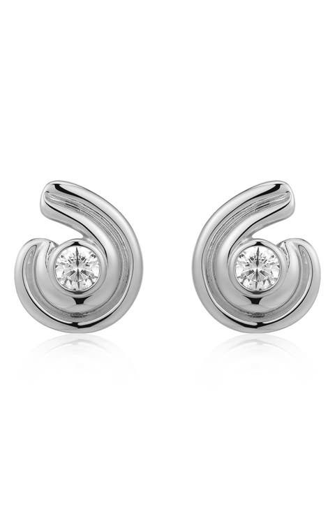 Wave Bezel Cubic Zirconia Twisted Stud Earrings