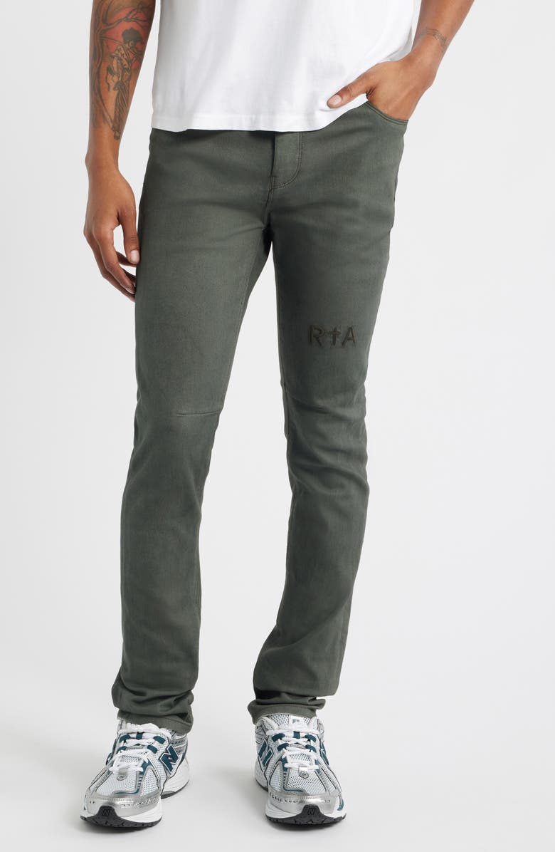RtA Bryant Mid Rise Skinny Jeans, Main, color, Dusty Olive Triple Cross