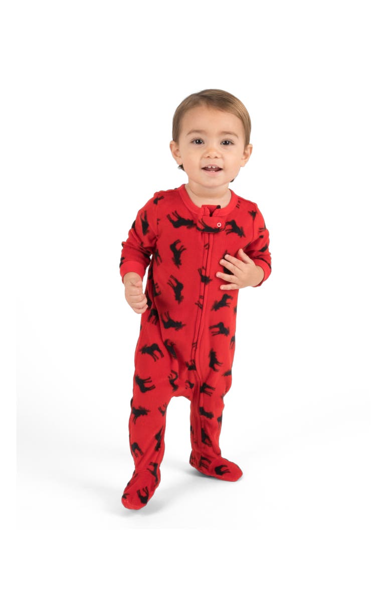 Leveret Kids Fleece Footed Printed Holiday Pajamas, Alternate, color, Moose