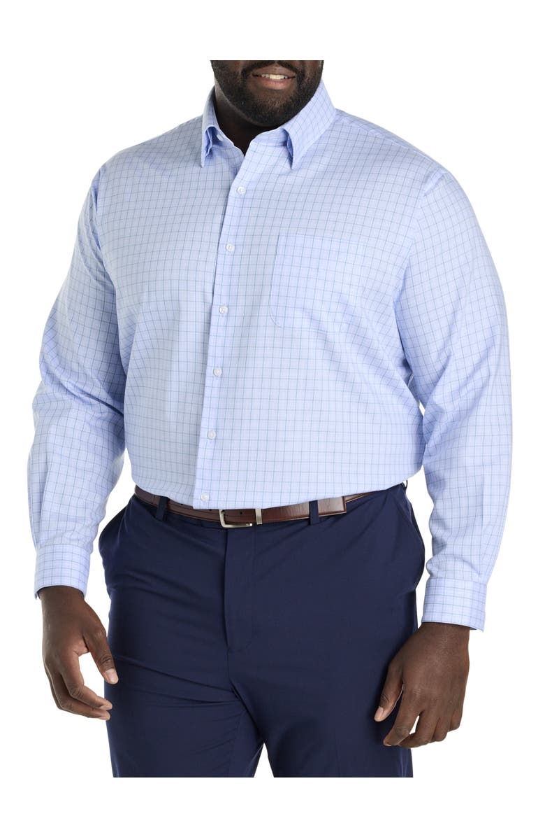 Oak Hill Premium by DXL Big & Tall Non-Iron Plaid Dress Shirt, Main, color, Blue
