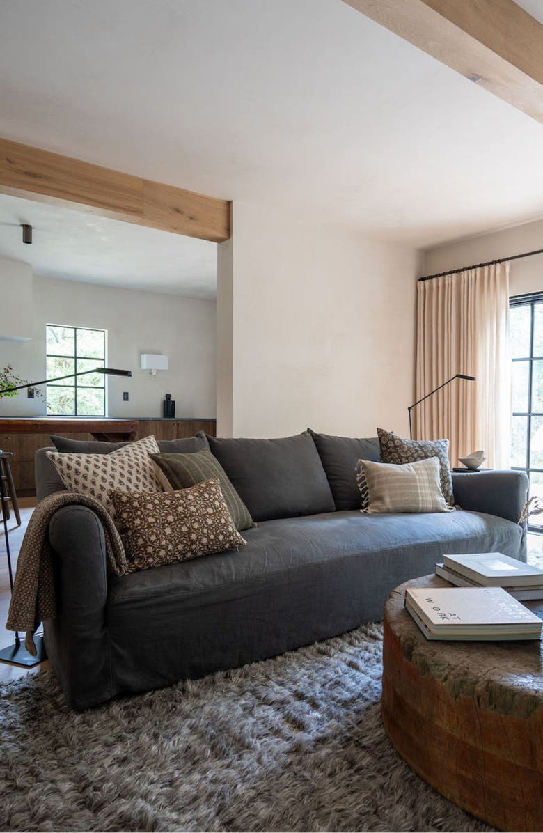 Linen & James Jordan Charcoal Tan Floral Handblock Pillow Cover, Alternate, color, Charcoal Gray