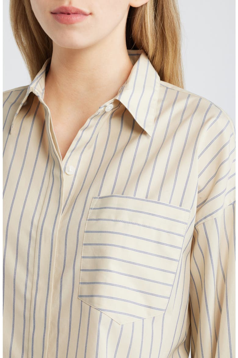 Molly Stripe Crop Cotton Button-Up Shirt, Alternate, color, TAN STRIPE