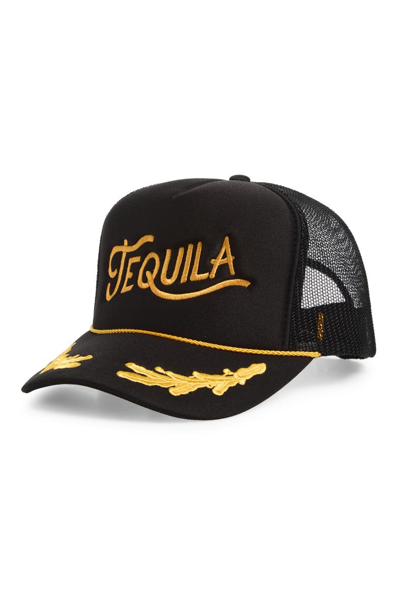 Tequila Snapback Trucker Hat, Main, color, CAPTAIN BLACK/ GOLD