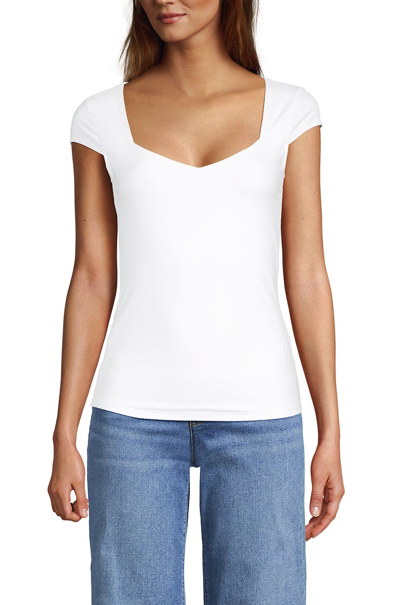 Lands' End Cap Sleeve Tugless Double Layer Sweetheart Knit Top, Main, color, 