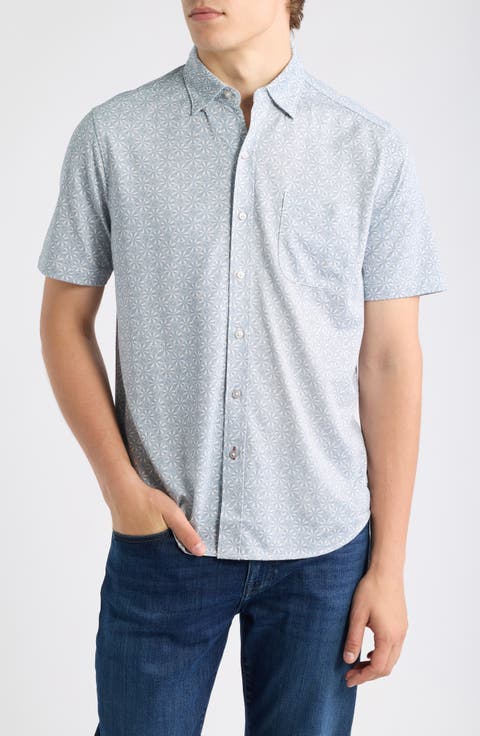 San Lucio Breeze Block IslandZone® Knit Short Sleeve Cotton Blend Button-Up Shirt