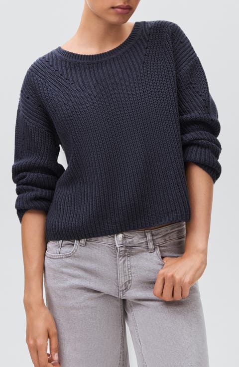 Split Back Oversize Cotton Blend Sweater