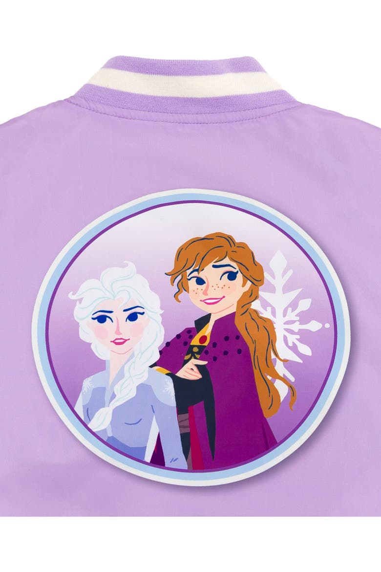 Frozen Varsity Bomber Jacket, Alternate, color, Lavender Anna Elsa