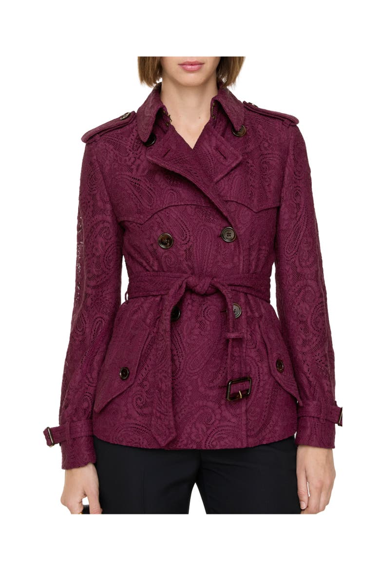 Short Paisley Lace Foxfield Trench Coat, Alternate, color, Allium purple