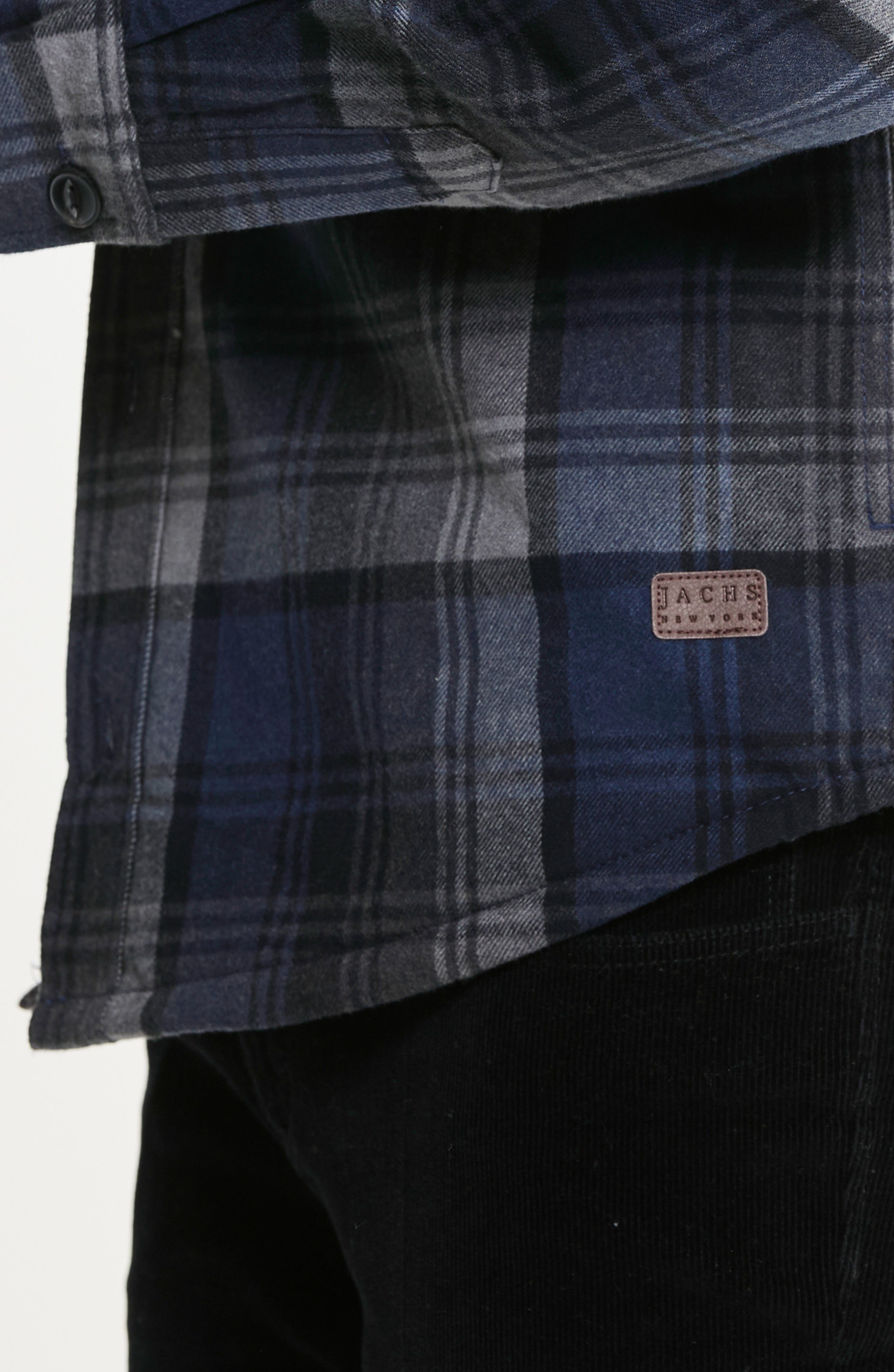 Plaid Flannel Shirt Jacket with Faux Fur Lining