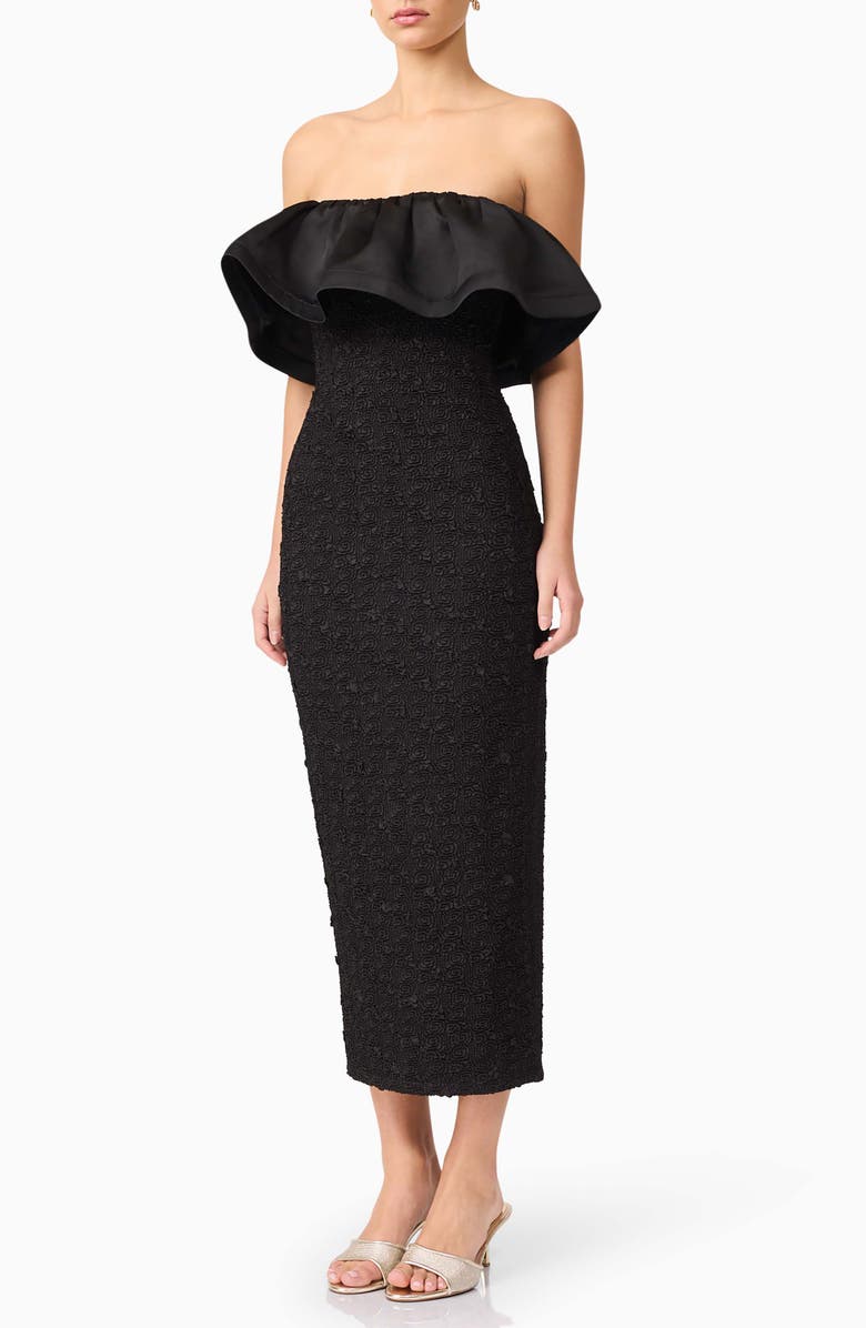 Elliatt Dandelione Strapless Body-Con Midi Dress, Alternate, color, Black