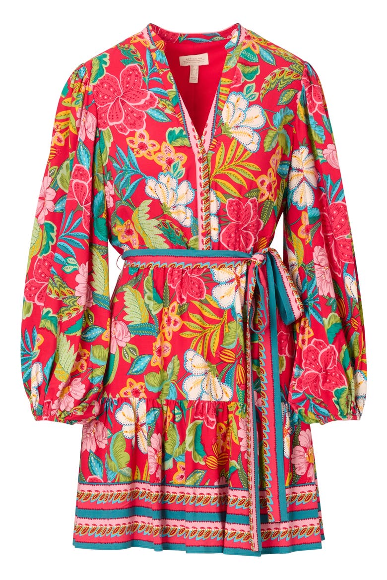 Mixed Floral Print Long Sleeve Dress, Alternate, color, RED MULTI