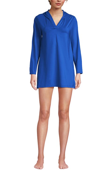 Cotton Jersey Long Sleeve Hooded Swim Cover-up Dress