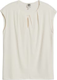 Anne Klein Pleat Neck Cap Sleeve Top