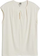 Anne Klein Pleat Neck Cap Sleeve Top