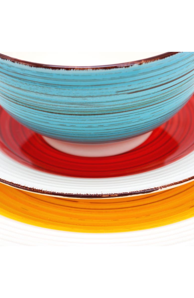 Gibson Home Confetti Band 12 piece Mix and Match Ceramic Dinnerware Set, Alternate, color, Assorted