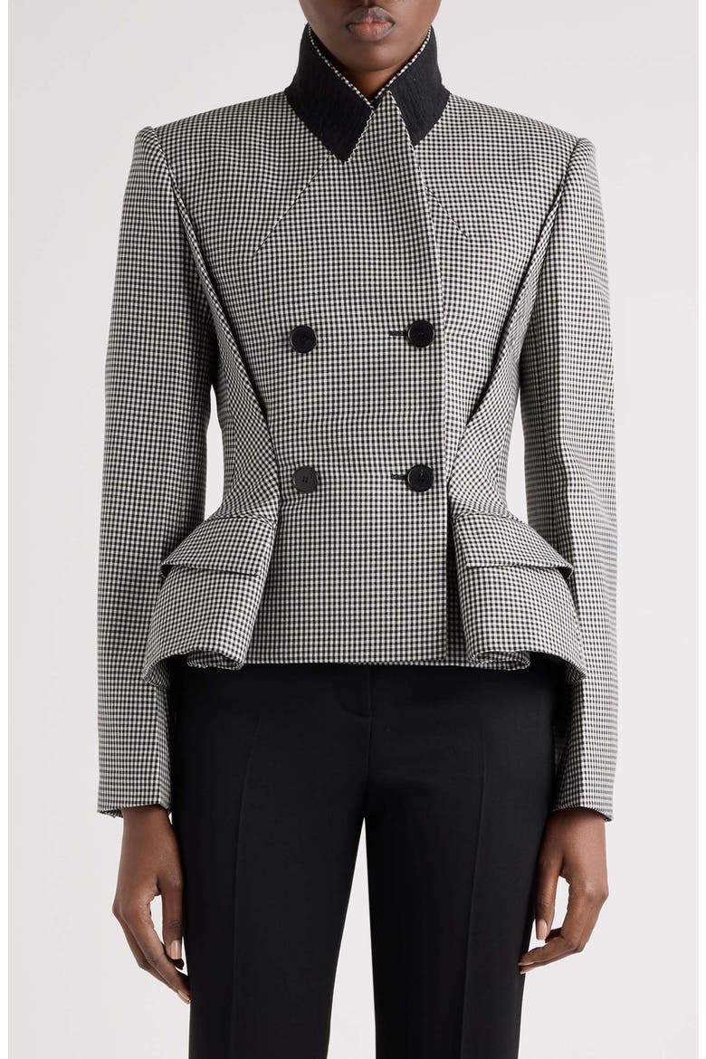 Pinched Peplum Wool & Mohair Jacket, Main, color, BLACK/ WHITE