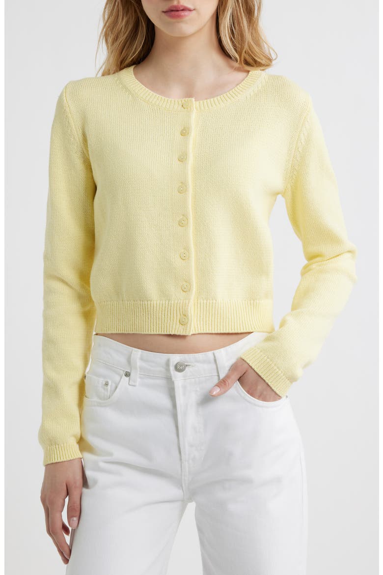 Clara Cotton Crewneck Cardigan, Main, color, PINEAPPLE