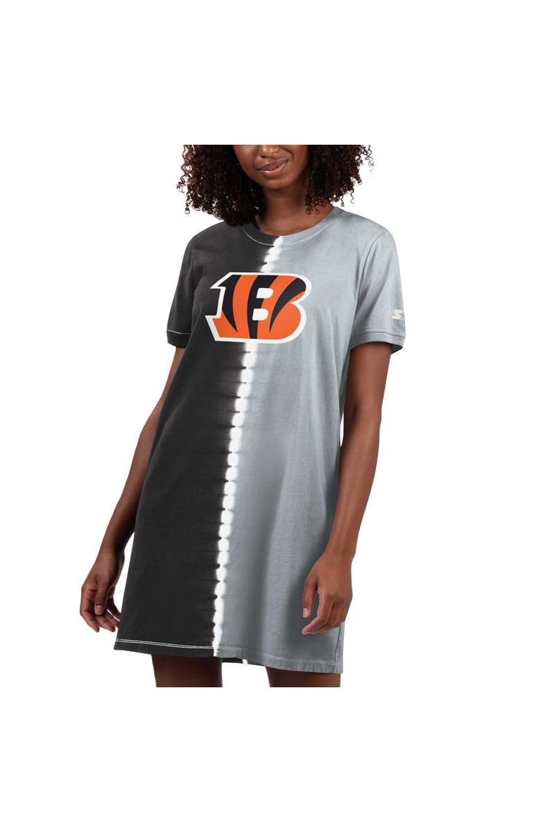 STARTER Women's Starter Black Cincinnati Bengals Ace Tie-Dye T-Shirt Dress, Main, color, 