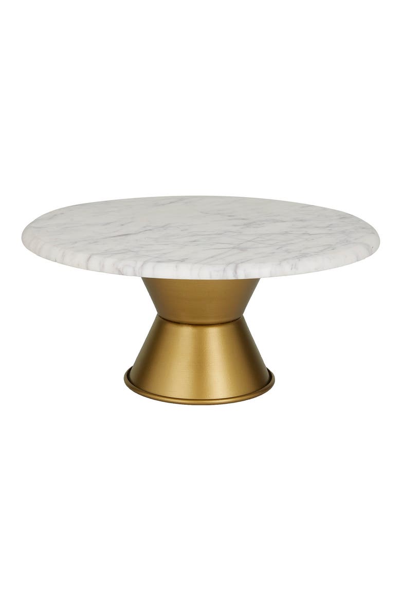 White Ceramic Cake Stand with Goldtone Base, Main, color, WHITE