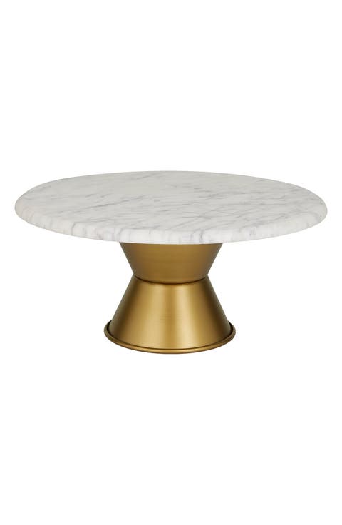 White Ceramic Cake Stand with Goldtone Base