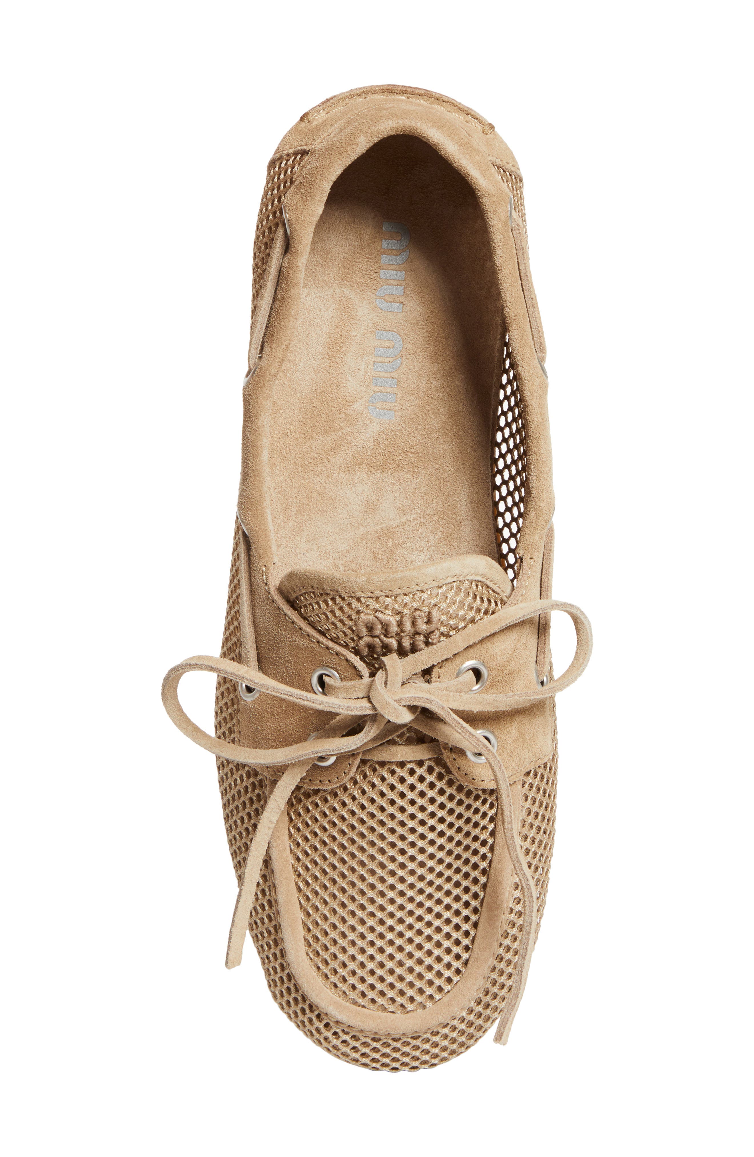 Miu Miu Mesh Boat Shoe, Alternate, color, Deserto
