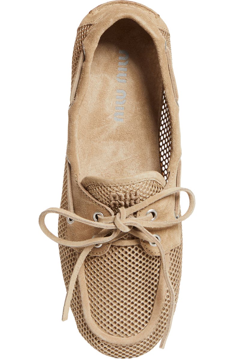 Miu Miu Mesh Boat Shoe, Alternate, color, Deserto
