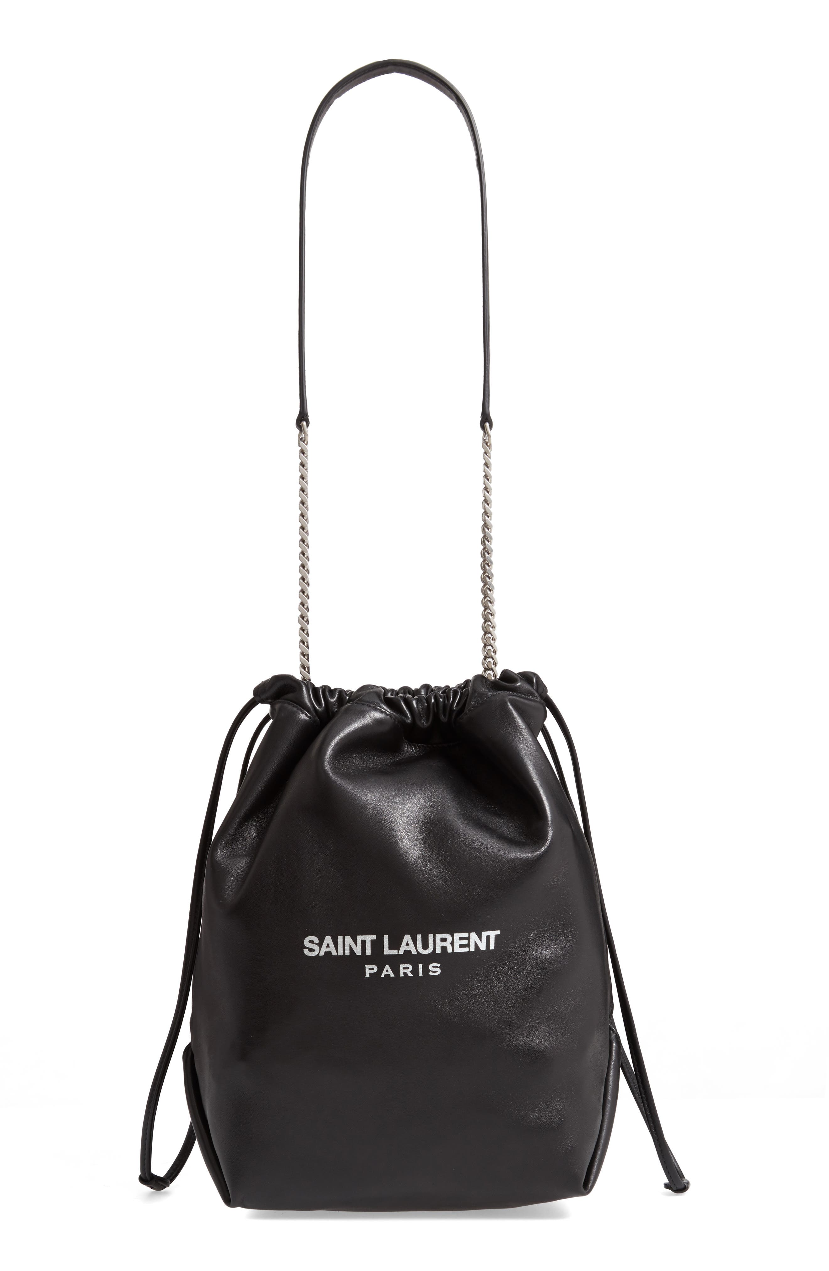 Teddy Leather Bucket Bag, Main, color, NOIR