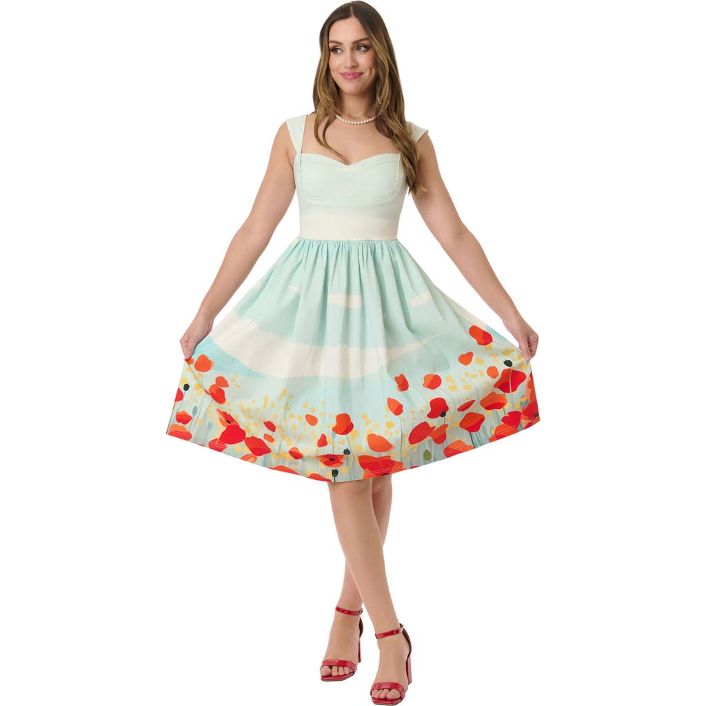 Unique Vintage 1950s Sweetheart Sleeveless Swing Dress In Multi
