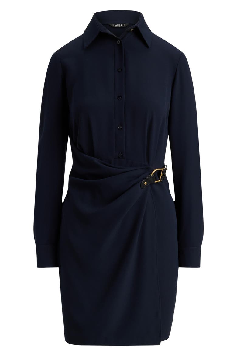 Buckle Trim Georgette Shirtdress, Alternate, color, LAUREN NAVY