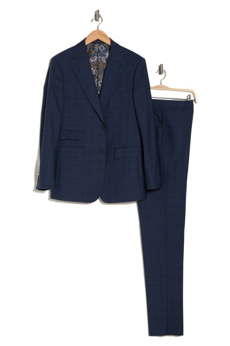 Plaid Trim Fit Wool Blend Two-Piece Suit, Alternate, color, BLUE
