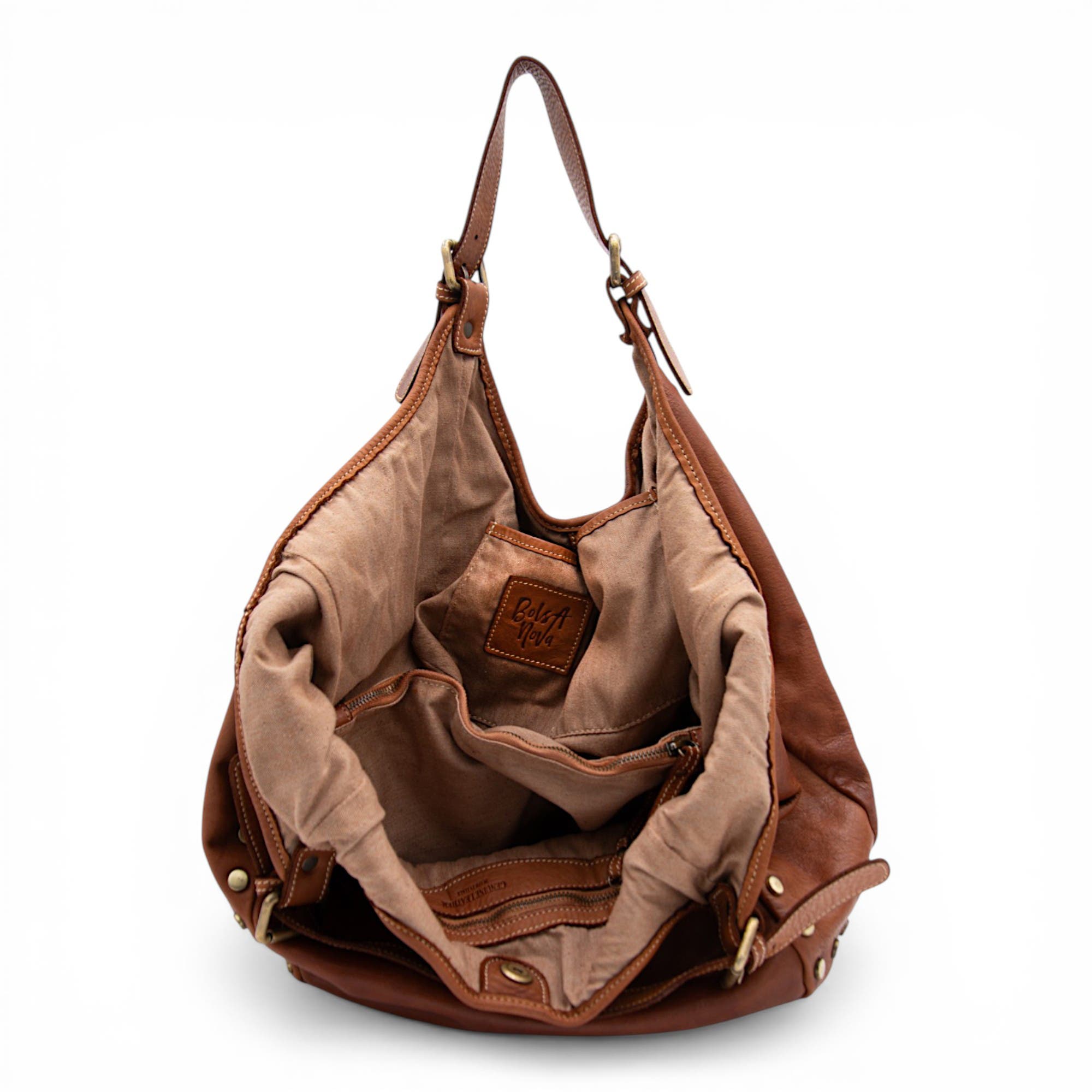 Slouchy Stud Tote, Alternate, color, Cognac