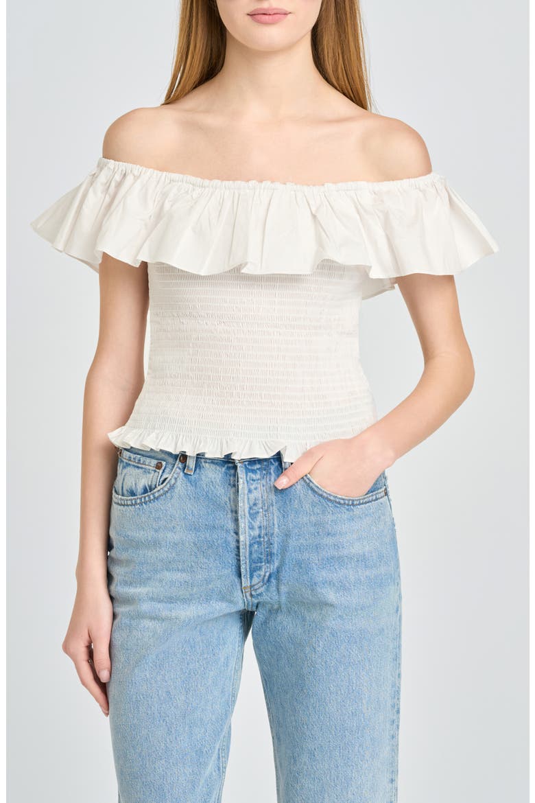 Delilah Shirred Off the Shoulder Top, Main, color, IVORY