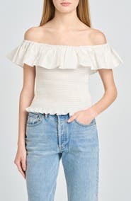 WAYF Delilah Shirred Off the Shoulder Top