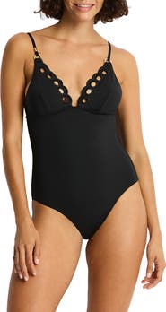 Sea Level Elysian Embroidered Cutout One-Piece Swimsuit