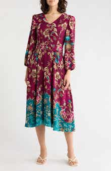 Belted Long Sleeve Midi Dress