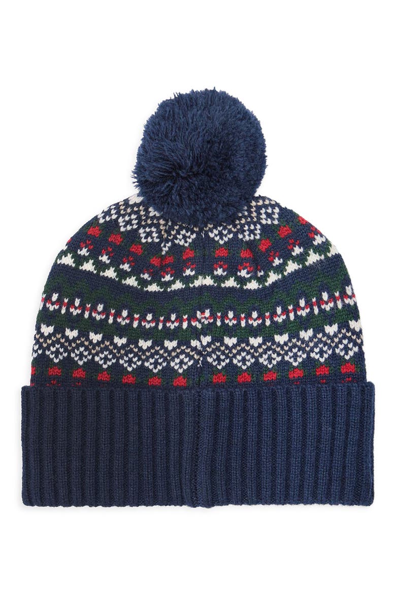Marlow Fair Isle Pom Beanie, Alternate, color, NAVY/ EVERGREEN