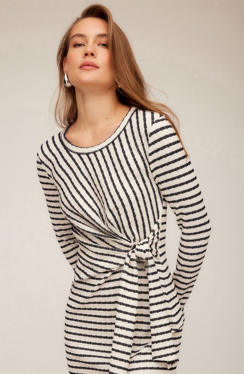 FIFTEEN TWENTY Maddie Side Tie Long Sleeve Cotton Blend Midi Dress, Alternate, color, Stripe