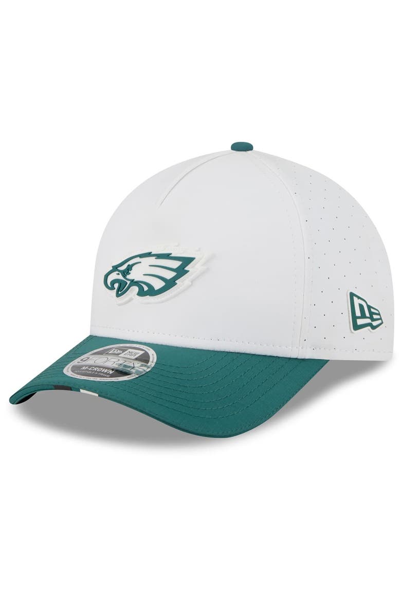 Men's New Era  White/Midnight Green Philadelphia Eagles 2025 NFL Training Camp A-Frame 9FORTY Adjustable Hat, Main, color, White