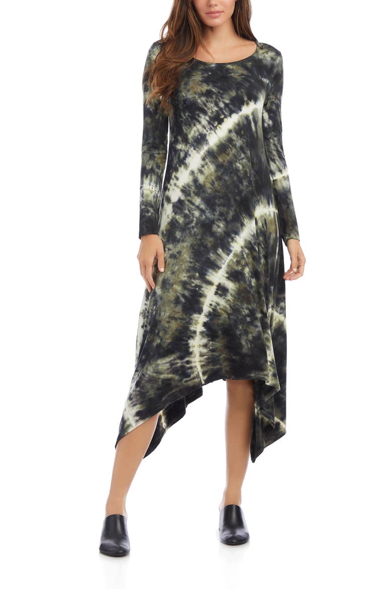 Tie Dye Long Sleeve Handkerchief Hem Dress, Main, color, TIE DYE