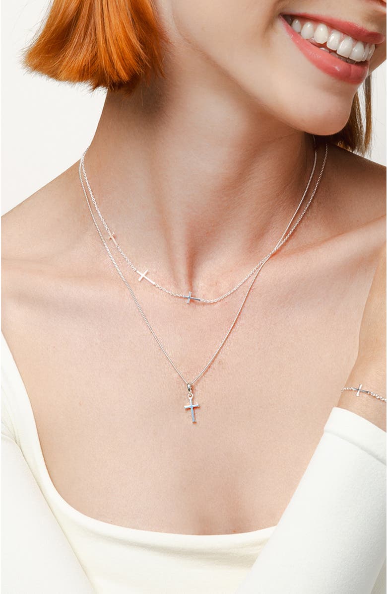 Rizen Jewelry Small Cross Pendant Necklace, Alternate, color, Sterling Silver
