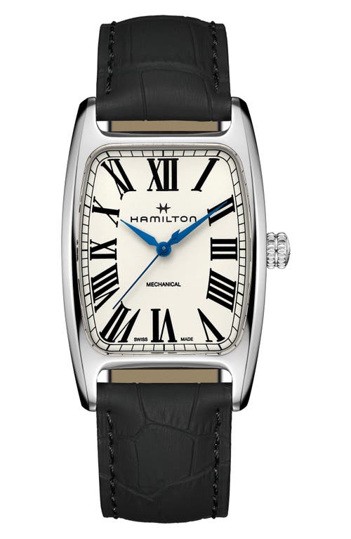 Hamilton American Boulton Leather Strap Watch, 34.5mm X 38mm In Black/white/silver