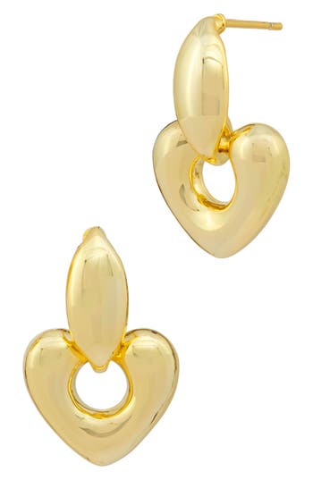 Savvy Cie Jewels 18k Yellow Gold Plated Heart Dangle Earrings In Yellow Gold Plate